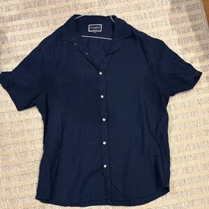 Charles Tyrwhitt Dark Blue Linen Casual Button Down Shirt